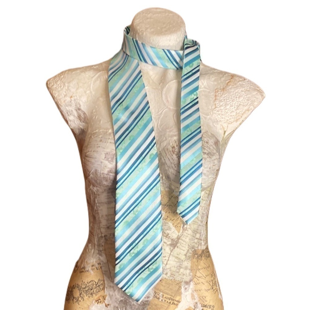 MEN'S ST. PATRICK TIE turquoise floral weave stripe retro look